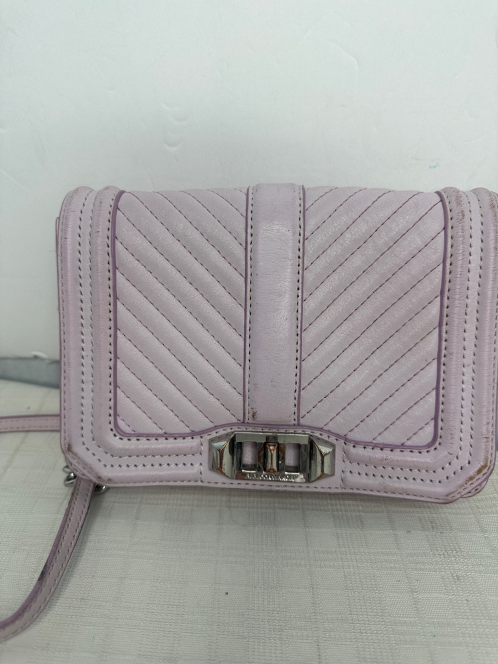 Rebecca Minkoff Micro Moto Chevron Quilted Leather Crossbody Bag in Lilac